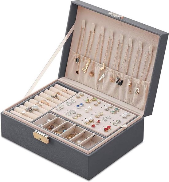 Nieuwe Sieradendoos Leer Dubbellaags Oorbellen Met Hoge Capaciteit Opbergdoos Ring Sieraden Hand Sieradendoos kopen vanaf een prijs van 23