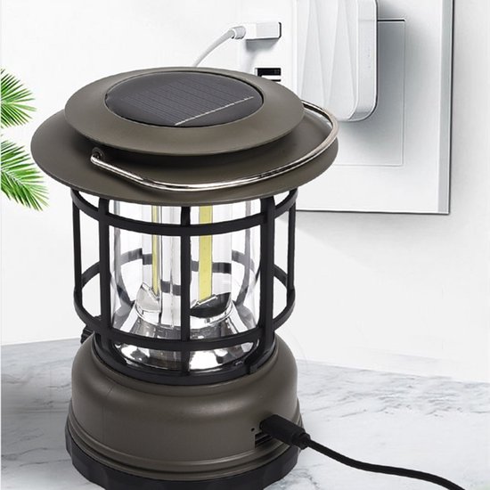 Multifunctionele Compacte Kampeerlamp met Powerbank - Duurzaam, Dimbaar & Waterdicht - USB/Zonne-Energie Opladen - Ideaal voor Outdoor & Tuin-zwart — afbeelding 5