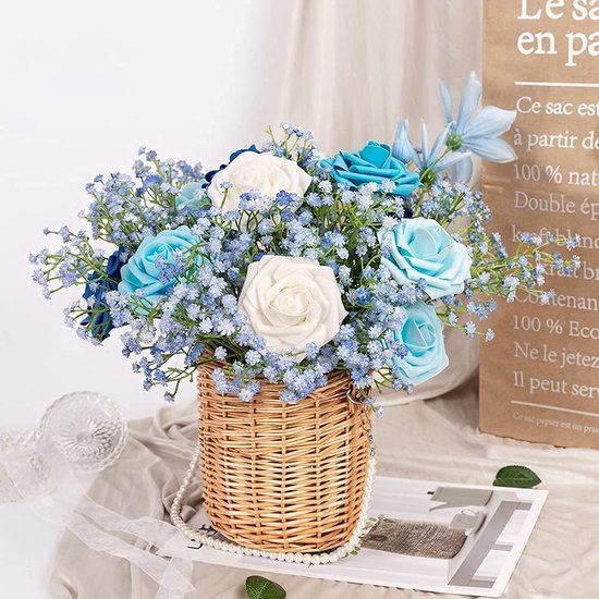 Gypsophila Kunstbloemen, 10 stuks, gypsophila kunstbloemen, gypsophila, namaakbloemen, boeketten voor bruiloft, bruid, feest, woondecoratie (blauw)