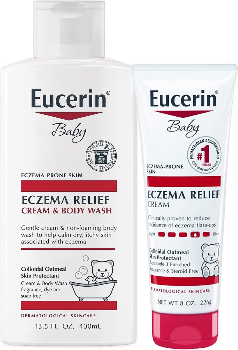 Goedkoopste Eucerin Baby Eczema Baby Cream - Baby Was gel - Tegen Eczeem - Verzacht de huid - Baby Crème duo pack