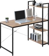 Bureautafel Industrieel in Spaanplaat en Staal,computertafel Kantoortafel - Computertafel met Legplanken 120x64x120 cm - Eiken+Zwart