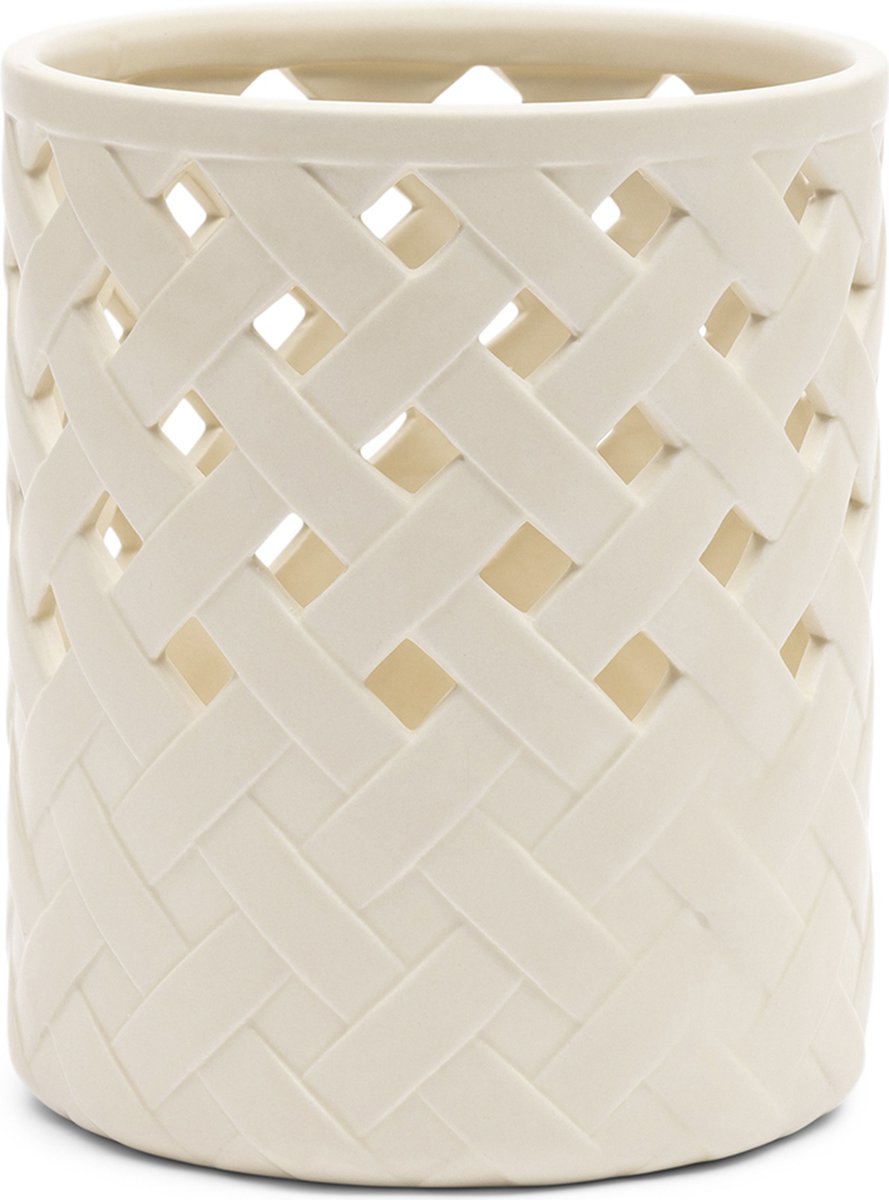 Riviera Maison Windlicht Klein Gebroken wit voor binnen - Danae Woven rond windlicht keramiek