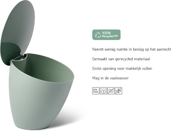 Navaris metalen compostbak 3L - Afvalbakje met 3x filter tegen vieze geuren - Prullenbak met deksel voor gft-afval - Compostemmer keuken - Crème