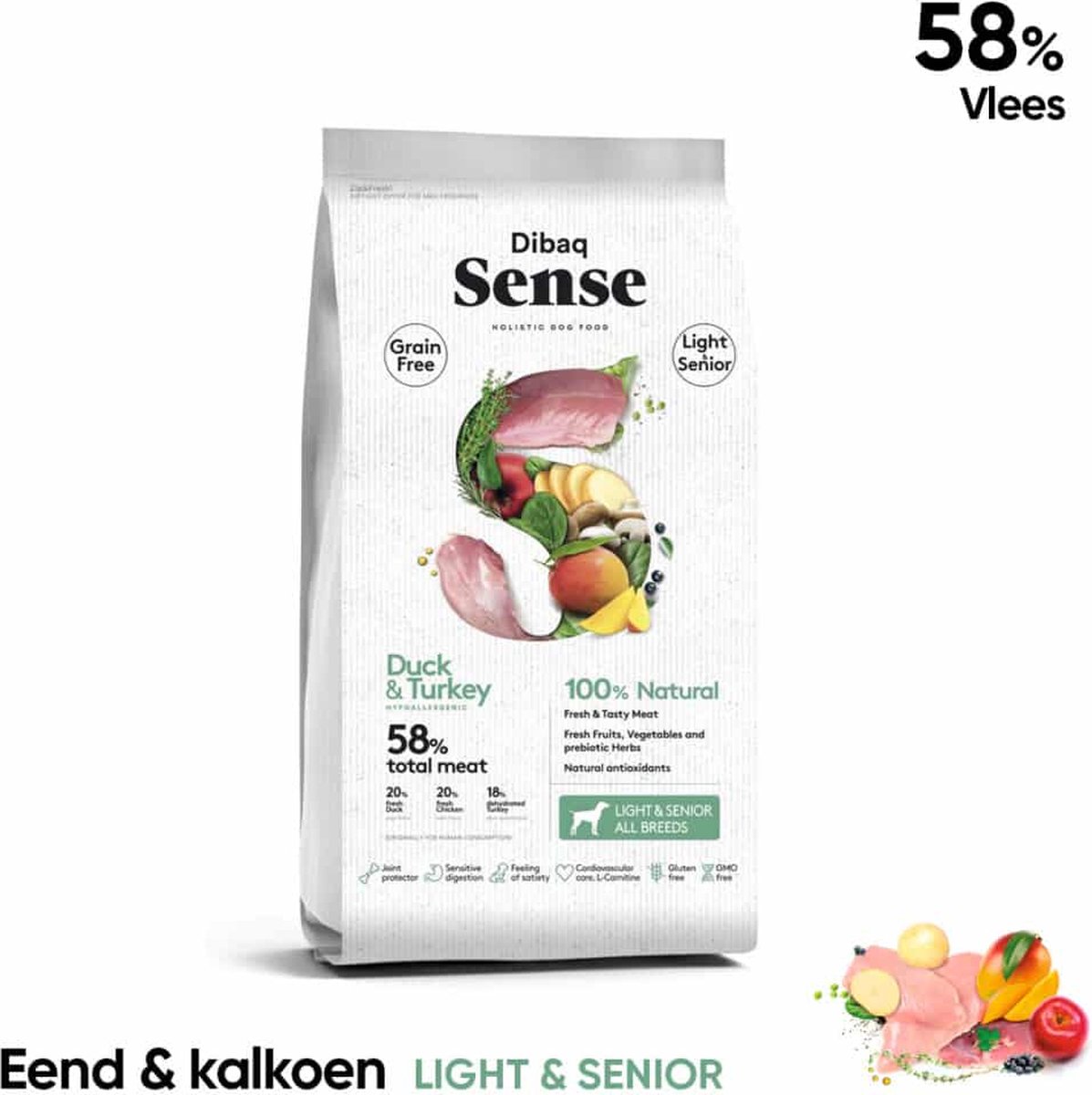 Dibaq Sense Dibaq Sense - Droogvoer Hond - Eend & Kalkoen (light & senior) - 2 kg - graanvrij