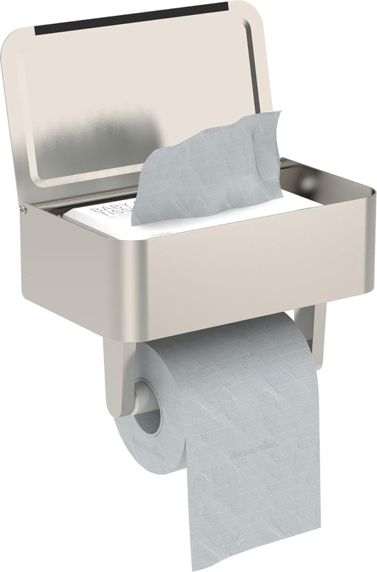 Toiletrolhouder Zwart - Niet Boren - Met Doos voor Vochtige Doekjes