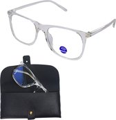 Blue light filter glasses | Blauw licht filter bril | Transparant | Groot | Wayfarer | Incl. Lederen hoes