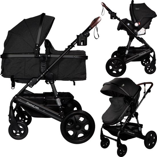 MamaLoes Marly 3 in 1 Kinderwagen Zwart/Antraciet met - Mama Loes - €225,00