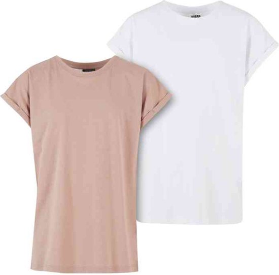 Urban Classics - T-shirt Kinder à épaules allongées 2-Pack - Kids 134/140 - Wit/ Rose