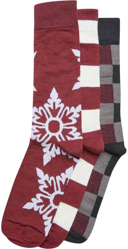 Urban Classics - Christmas Snowflakes 3-Pack Sokken - 39/42 - Bordeaux rood