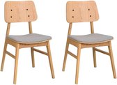 Rowico Home Nagano Eetkamerstoel Naturel - Hout - Met Grijs Zitkussen - Stof - Design - Set van 2 Eetkamerstoelen