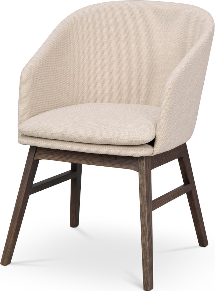 Rowico Home Windham Eetkamerstoel Beige - Donker Eiken Onderstel - Met Armleuning - Stof - Houten Poten - Scandinavisch