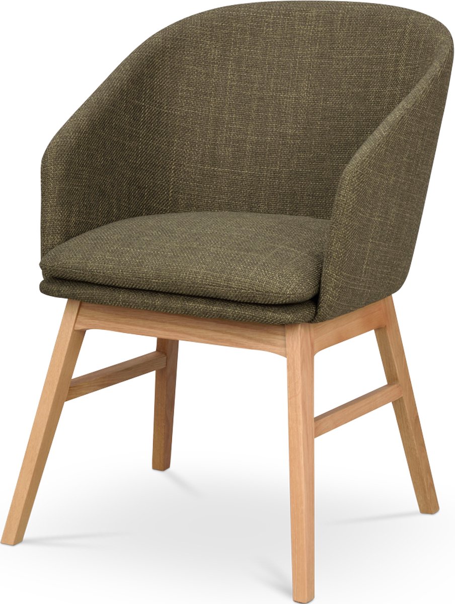 Rowico Home Windham Eetkamerstoel Groen - Naturel Eiken Onderstel - Met Armleuning - Stof - Houten Poten - Scandinavisch