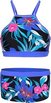 Bikini hipster broekje en crop top met racerback - Tropical flower bali 140-146