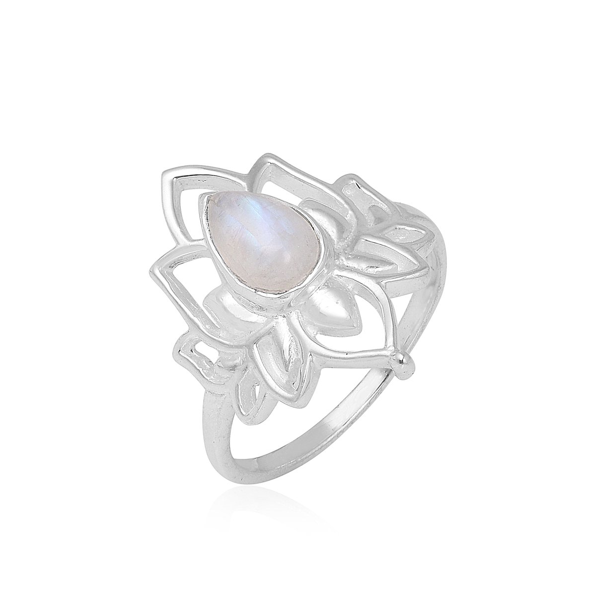 Natuursieraad - 925 sterling zilver maansteen lotus ring maat 17.25 mm - boho sieraden