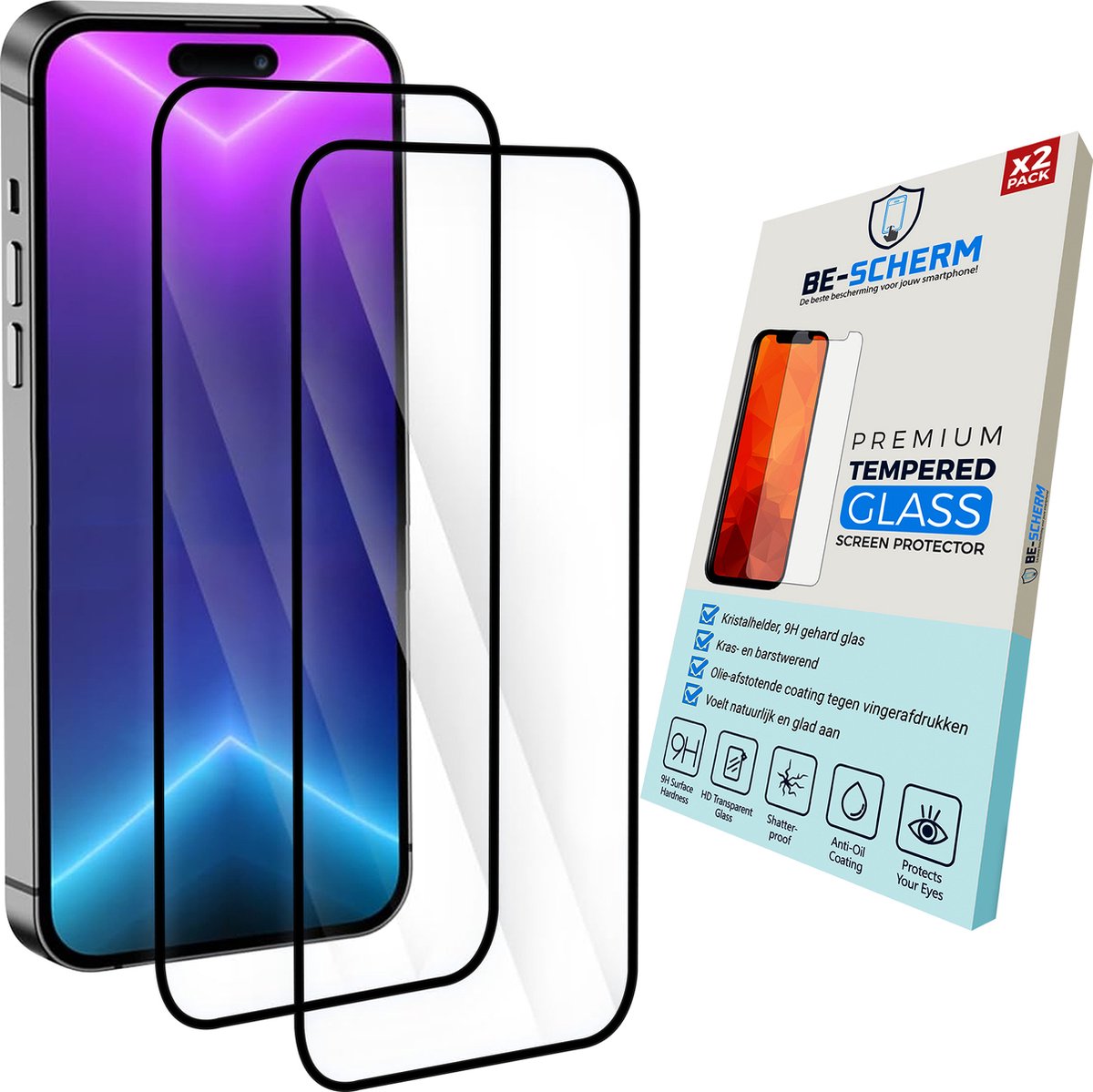 Be-Scherm Screenprotector Glas voor iPhone 15 Pro Max - Full Cover Screenprotectors - Rand tot Rand Bescherming - Set van 2