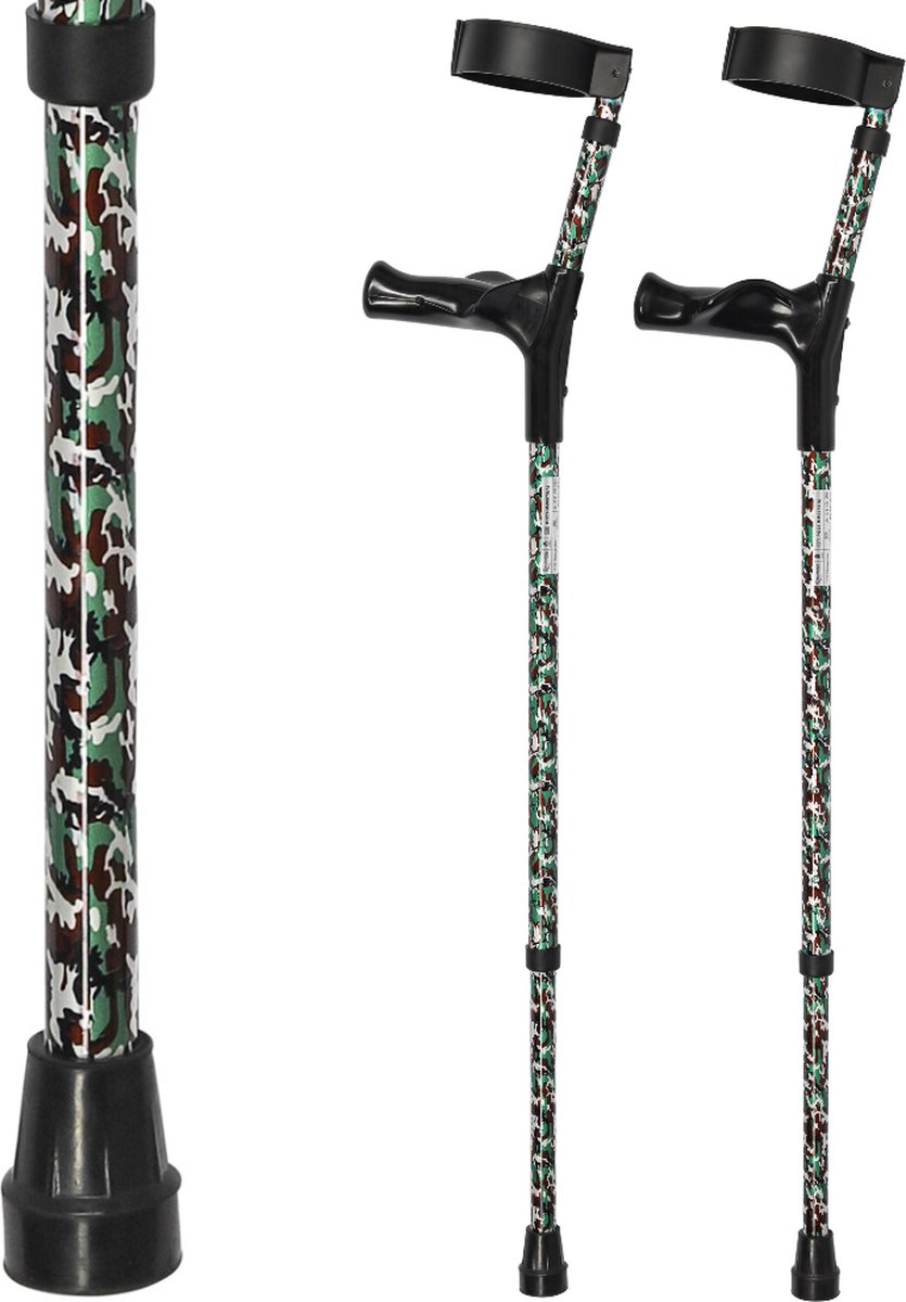 Goedkoopste Elleboogkrukken ergonomisch met camouflage print - Loopkrukken - krukken anatomische handvatten, gesloten manchet - Set - paar van 2
