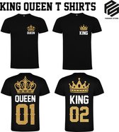 2 T shirts King and Queen T-shirts, shirts for couples, partner look, suitable for Valentine's Day, cotton, with 'King' or 'Queen' print,