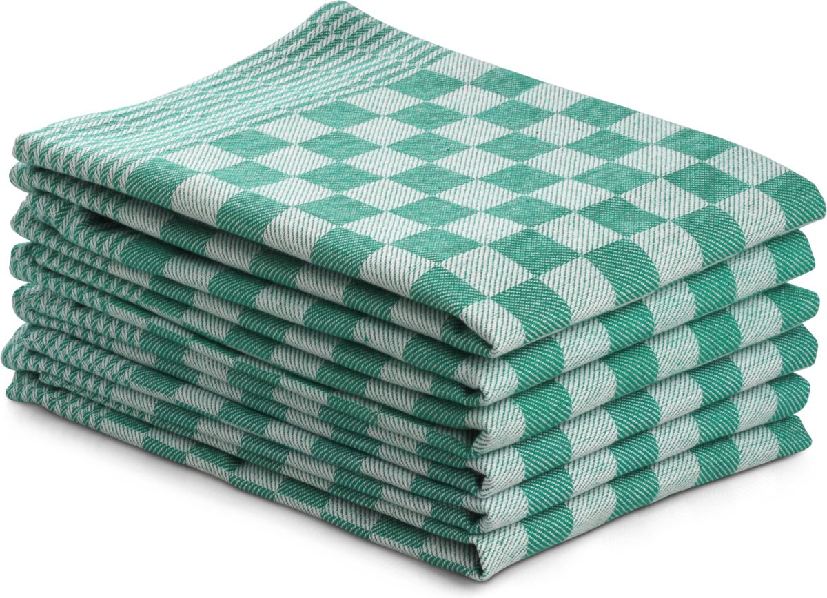 DoubleDry Theedoeken - 6 stuks - 50x70 cm - 100% katoen - blokpatroon - geblokt - horeca ruit - groen