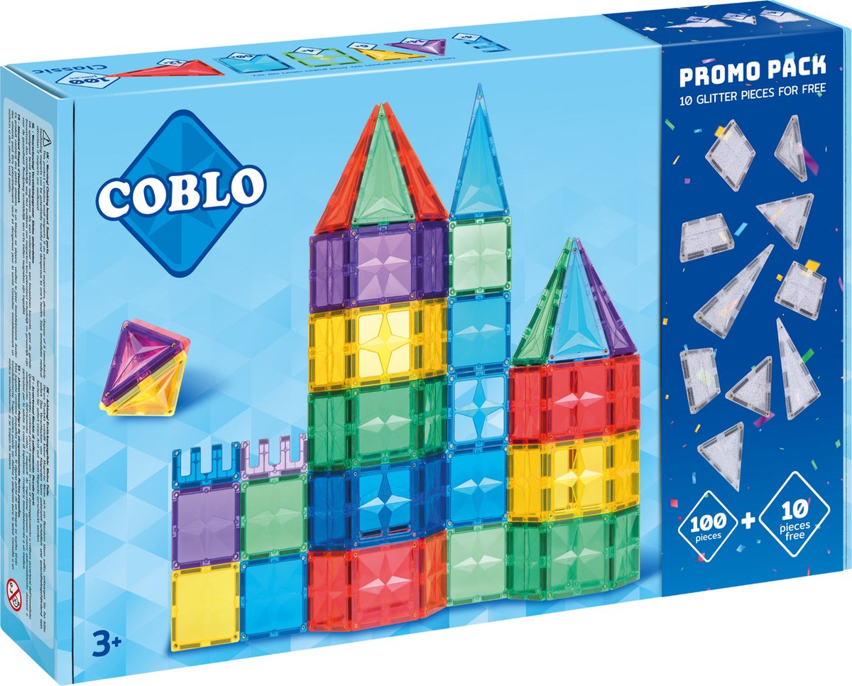 Coblo Limited Edition Classic 100 stuks + 10 gratis glitter stenen - Magnetisch speelgoed - Magnetische bouwstenen - Cadeau kind - Speelgoed 3 jaar t/m 12 jaar - Magnetisch speelgoed bouwblokken