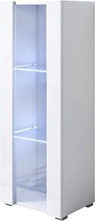 Vitrinekast met led verlichting - Vitrinekasten woonkamer - Verzamelkast - Vitrinekast staand - Wit - 29D x 40W x 128Hcm