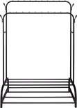 Zwart, stevig metalen kledingrek met twee kledingstangen en twee schoenenplanken.