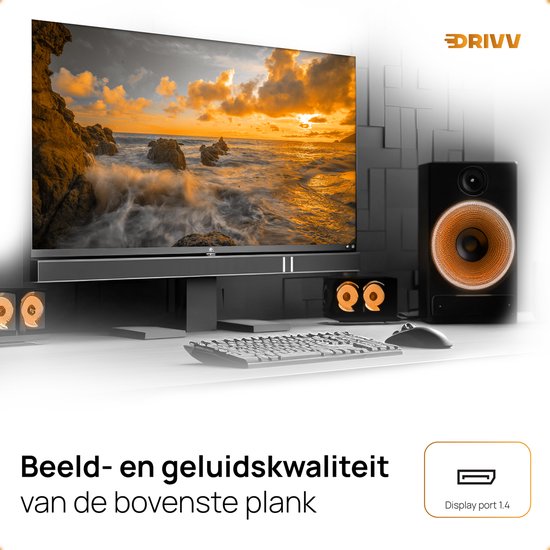 Drivv. Câble Displayport - 8K 60Hz – 4K 144 Hz - 32,4 Go/s - Displayport 1.4 - Câble DP - 2 mètres
