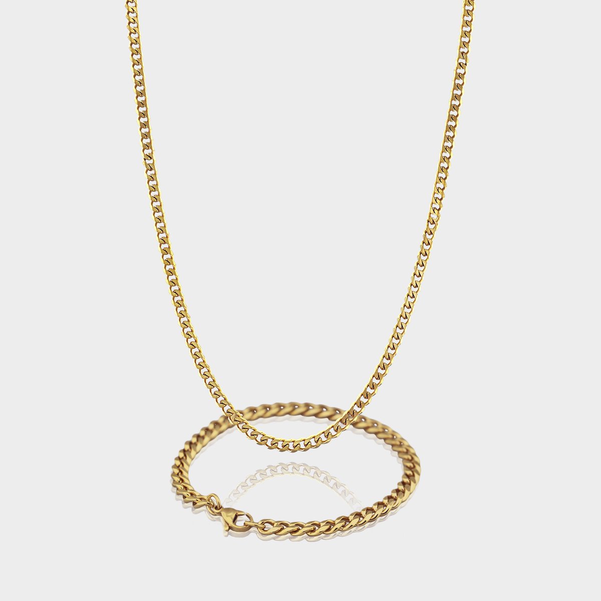 Cuban Ketting 3 mm x Cuban Armband 5 mm - Gouden Schakelketting en Schakelarmband Heren - 60/21 cm lang - Olympus Jewelry