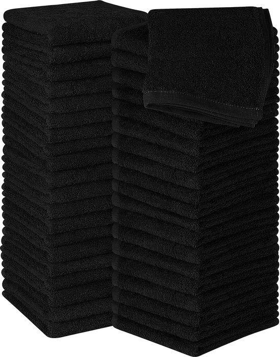Handdoeken - Katoenen Washandjes Set - 30 x 30 cm, Wit - 100% Ring Spun Katoen, Premium Kwaliteit Flanellen, Zeer Absorberend en Zacht Aanvoelende Vingertop Handdoeken (60-Pack,Zwart)