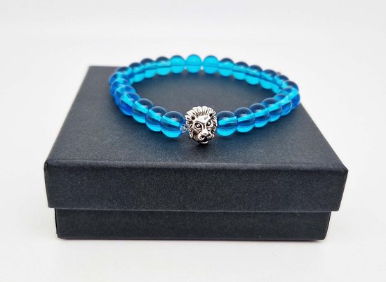 Handgemaakte Natuursteen Armbanden Blauwe kwarts 8 mm - Met vorm Leeuw - Een
