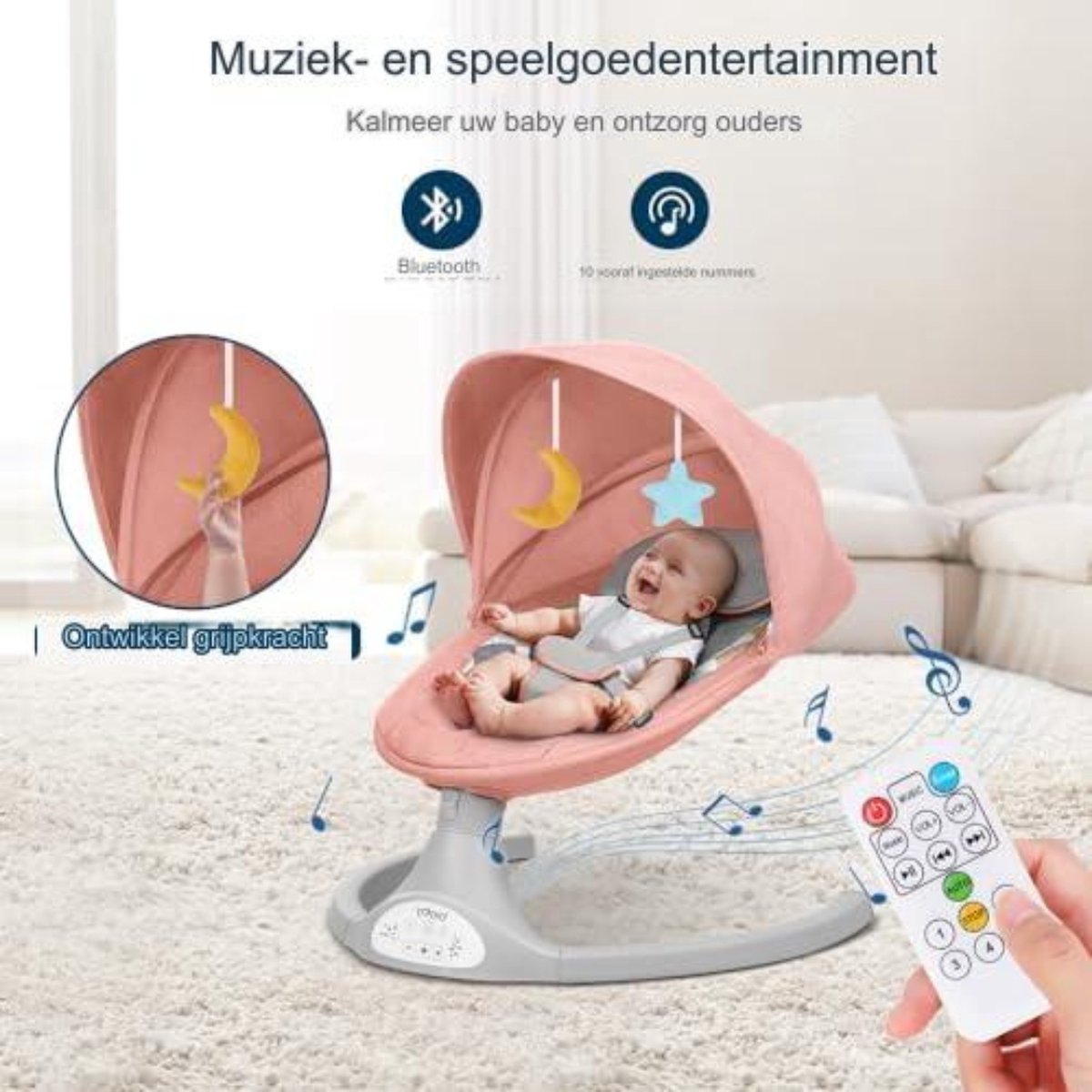 Elektrische Wipstoel Baby - 5 Schommelstanden & Bluetooth thumbnail 2