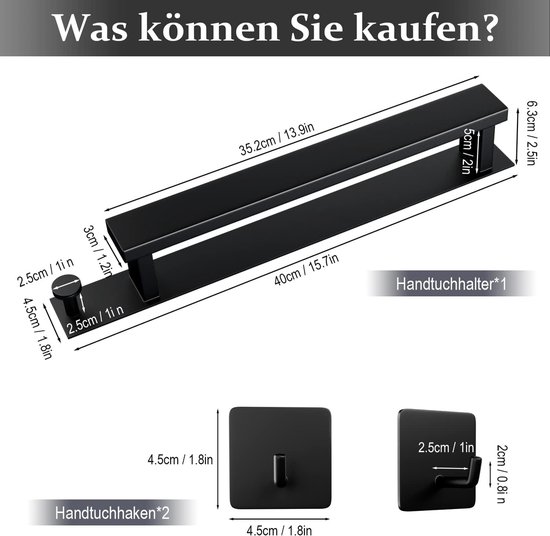ML-Design handdoekhouder zonder boren 59cm, 2 handdoekhouders, 2 haken, zilver, roestvrij staal, wandmontage dubbele handdoekhouder voor badkamer keuken, moderne wandhouder zelfklevend voor handdoeken