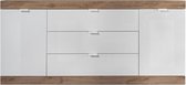 Buffetkast met 2 deuren en 3 lades - Houtlook en glanzend wit - EVOLIA L 181 cm x H 82 cm x D 42 cm
