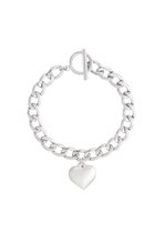 Grove schakelarmband met hart - zilver