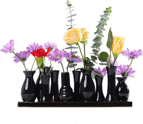 Petits vases à fleurs décoratifs en céramique faits à la main, ensemble de 10 vases en noir
