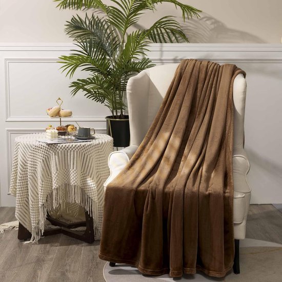 SHOP YOLO-fleece deken- 280 g/m²-bont bankovertrek-220 x 240 cm-flanel voor eenpersoonsbed-zacht en warm-Khaki