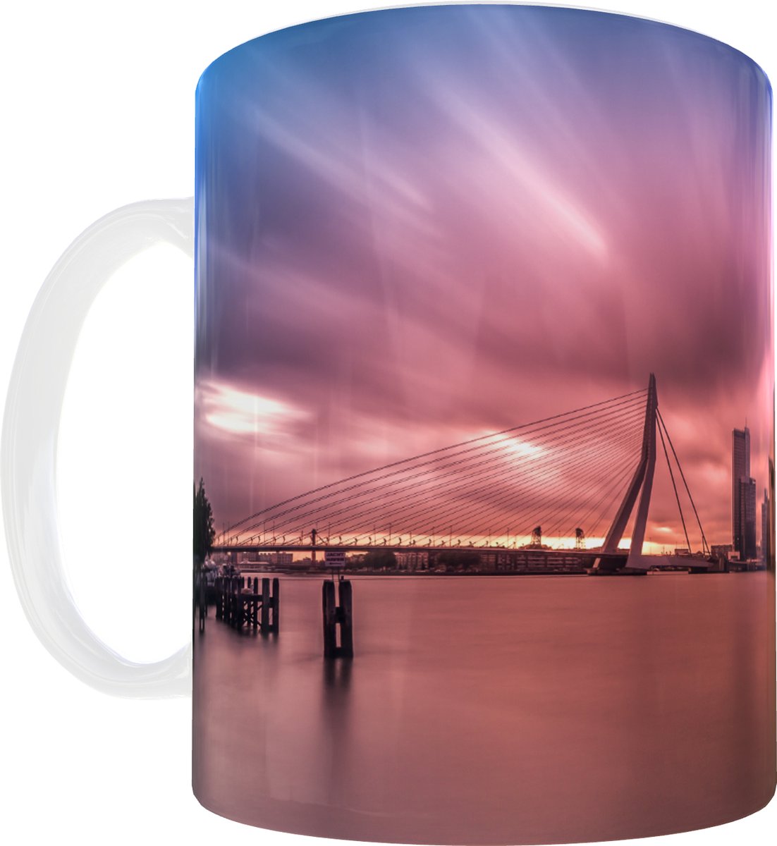 Explosieve Zonsopkomst Mok | MS Fotografie - Erasmusbrug - Skyline - Rotterdam - 010 - Theemok - Koffiemok - Koffiebeker - Beker - Mug - 330ml