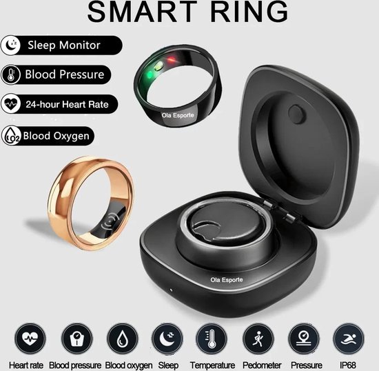 2024 Smart Ring Gezondheid Monitor Voor Mannen Vrouwen Bluetooth Bloeddruk Hartslag Slaap Hardlopen Sporten Monitoren Ip68 Waterdicht Voor IOS Android 17MM Goud