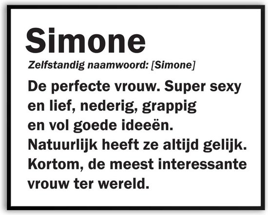 Simone Woordenboek Fotolijst met glas 50 x 70 cm - Prachtige kwaliteit - jarig - verjaardag - kado - Canvas - incl ophangsysteem - Poster - Grappig - cadeau