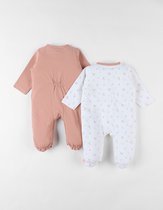 Noukie's - 2 Pack - Pyjama - Meisje - Jersey - Terracotta , ecru met bloemenprint - 3 maand 62