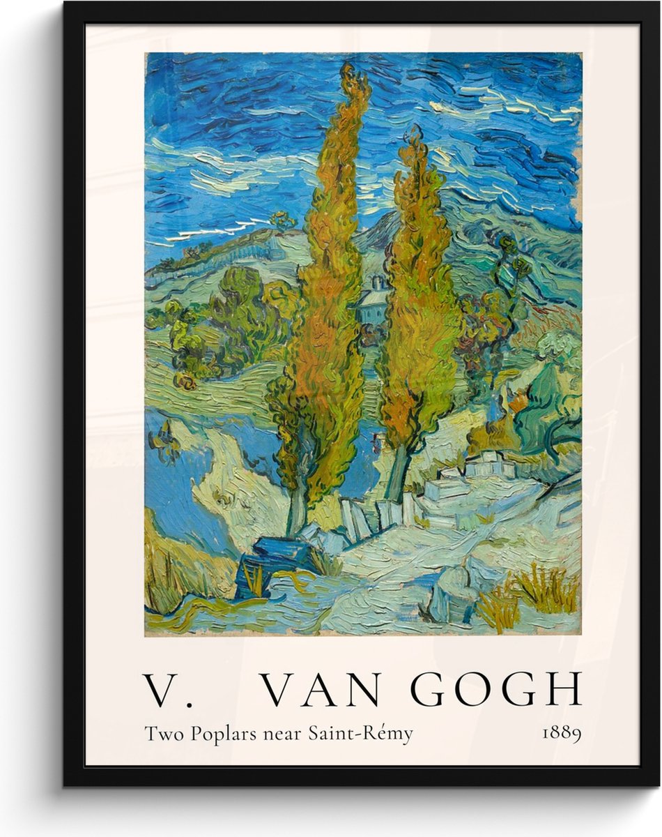 FrameYourWall Poster in lijst - Fotolijst 60x80 cm - Posters - Vincent van Gogh - Two Poplars near Saint-Rémy - Kunst - Oude meesters - Posterlijst zwart - Decoratie - Wanddecoratie woonkamer - Muurdecoratie slaapkamer