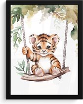 Fotolijst inclusief poster - Posterlijst 30x40 cm - Posters - Tijger - Dier - Kinderen - Jungle - Kinderkamer - Babykamer - Foto in lijst decoratie - Wanddecoratie woonkamer - Muurdecoratie slaapkamer