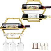 SHOP YOLO-wijnrek muur-Metalen-stemware glas-rek 2 stuks-hangend glas-wandophanging-rode wijnrek-organizer met 3 glashouders