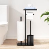 QProductz Toilet Butler - Brosse WC avec support - Majordome de toilettes multifonctionnel - Zwart - Acier inoxydable