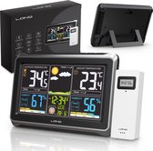 LONQ Weerstation Binnen en Buiten Q4 - Incl. Batterijen - Draadloos Weerstation met Buitensensor - Thermometer Hygrometer - Kleurendisplay - DCF Gestuurde Klok