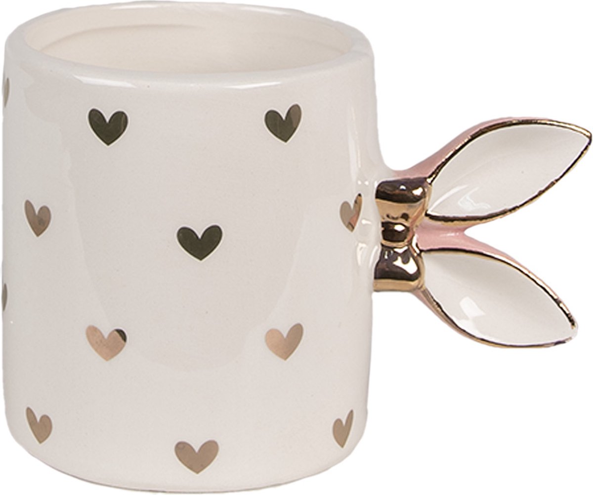 Clayre & Eef Mok 300 ml Wit Goudkleurig Keramiek Hartjes
