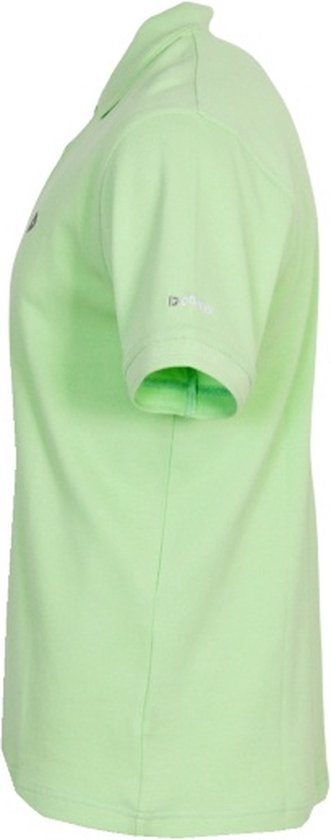 Lichtgroen poloshirt met korte mouwen, de zijkant is te zien.