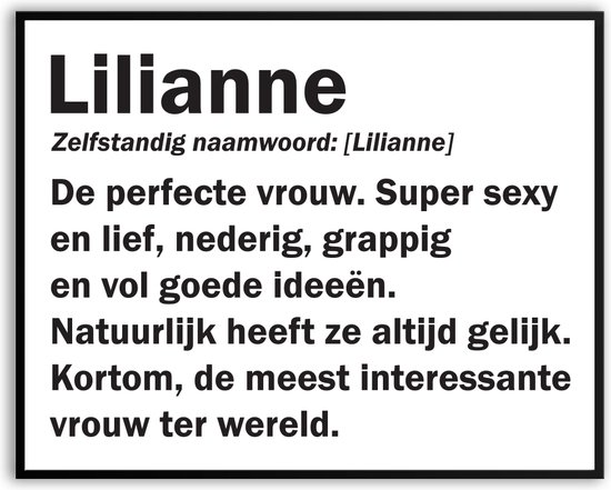 Lilianne Woordenboek Grappig Fotolijst met glas 30 x 40 cm - Cadeau - Kado - Schilderij - Muur - Verjaardag - foto - Poster - incl ophangsysteem