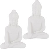 Relaxdays 2x Statue Bouddha - 17 cm de haut - plastique - statue de jardin - décoration de jardin - zen - blanc