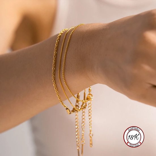 Soraro Set Armbanden | 3-Delige Set | Dames | 18K Goldplated | Vrouwen Armband Goud | Sieraden | Mooie Cadeauverpakking | Elegante Armbanden | Goud | Moederdag Cadeau