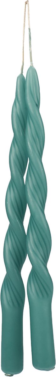 Branded by - Dinerkaarsen - twisted - turquoise - met een randje - blauw - groen - gedraaid - 2,2x30cm